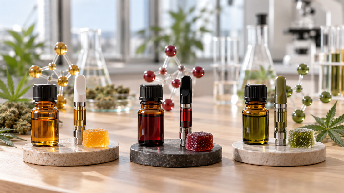 THCX, THCP and HHCP products compared using three cannabinoid oil bottles, vape cartridges and gummies in a natural laboratory setting.